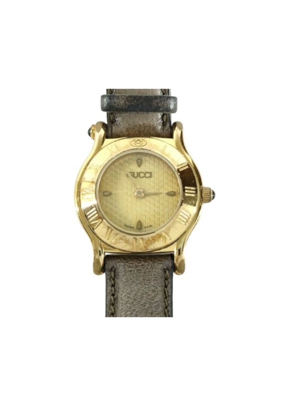 Gucci Watch Gold Brown Stainless Steel Leather